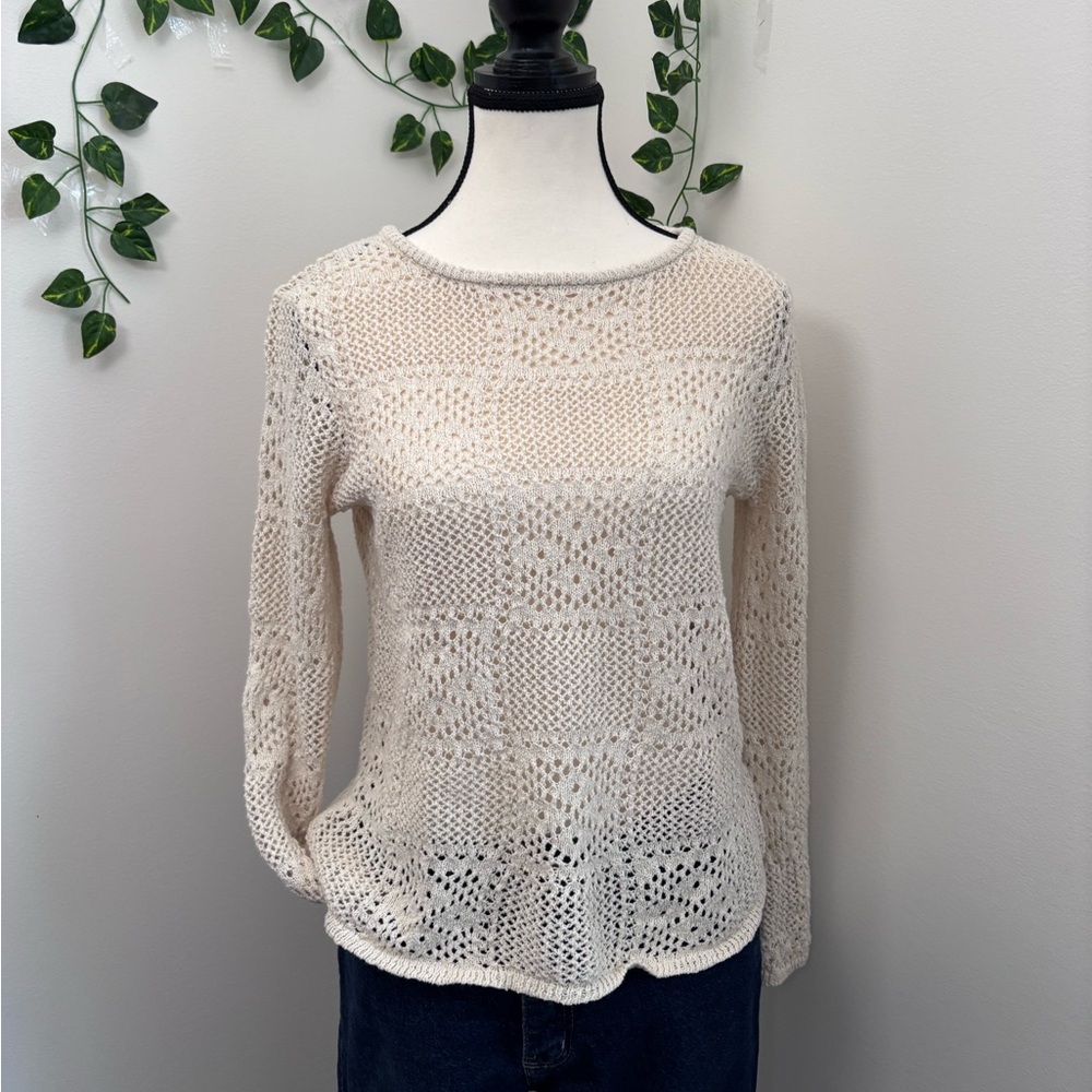 Beach Lounge Collection Loose Knit Cream Knit Sweater XS Delicate Pattern